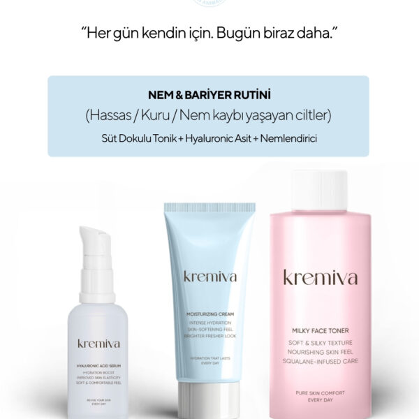 Yoğun Nem 3’lü Cilt Bakım Seti – Süt Dokulu Tonik, Hyaluronik Asit Serum, Nemlendirici Krem